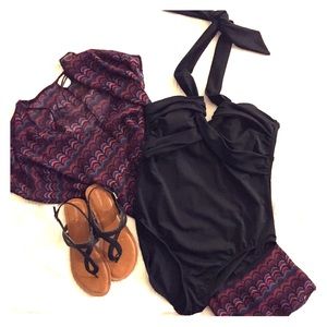 Merona One Piece Center Halter Swim Suit